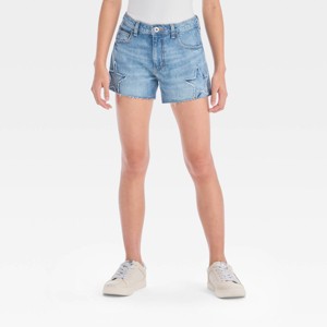 Girls' Star Applique Mid-Rise Cut-Off Denim Shorts - art class™ Blue - 1 of 4