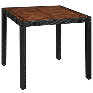vidaXL 5-Piece Patio Dining Set- Poly Rattan and Durable Acacia Wood - Black - Easy Assembly - Comfortable Seating - Unique, Weather-Resistant Design - 1 of 4