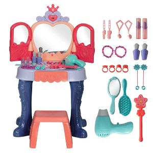 Infurnic Doll Playsets Kids Vanity Set with Mirror and Stool, Toddler Makeup Table with Music, Light, Drawer, Multicolor, 21.70"*4.70"*27.60" - 1 of 4