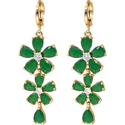 Vuskdtei18K Gold Plated Flower Dangle Earrings for Women, Hypoallergenic Cubic Zirconia Earrings, Elegant Chandelier Drop Earrings