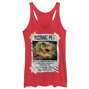 Women's Jurassic Park T. Rex Missing Pet Racerback Tank Top - 1 of 3