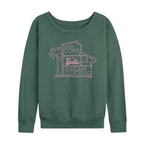 Women's - Barbie - Welcome to the Barbie Dream House Lightweight French Terry Wide Neck Long Sleeve Shirt - 1 of 4