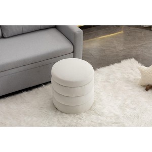 Okak Modern Round Ottoman Bench Vanity Stool Chair Soft Velvet Upholstered Makeup Footrest Stool for Couch Living Room Bedroom Entrance, Ivory - 1 of 4