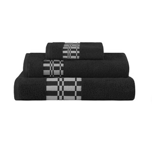 100% Cotton Medium Weight Geometric Border 3 Piece Assorted Bathroom Towel Set by Blue Nile Mills - 1 of 4