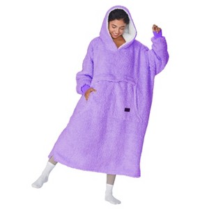 Ultra Long Fleece Blanket Hoodie Sweatshirt for Mens Womens, Full Body Warm Fuzzy Cozy Lounging Pullover, Adult Wearable Blanket, Gift - Catalonia - 1 of 4