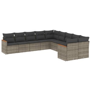 vidaXL 10 Piece Patio Sofa Set with Cushions Gray Poly Rattan - Gray Without Table - 1 of 4