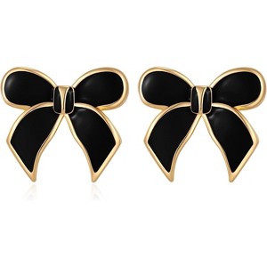 Gold Bow Earrings for Women Teen Pink Bowtie Dainty Long Tassel Drop Stud Trendy Statement Jewelry Gift - 1 of 4
