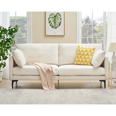 78 Inch Sofa, Chenille Sofa, 3 Seater Couch, Modern Sofa with 2 Pillows, Comfy Couch for Living Room Apartment Bed Room, Beige