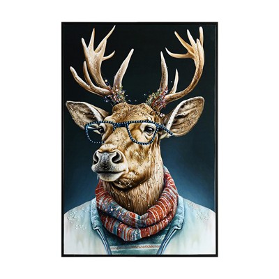 Fisfet Vintage Deer Canvas Wall Art with Glasses and Scarf Animal Portrait British Countryside Home Decor Premium Gallery Wrapped Art Print