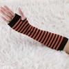Allegra K Women's Stripe Print Knitted Fingerless Elbow Length Gloves Warmers One Size 1 Pair - 2 of 4