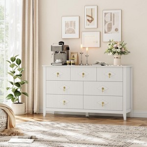 Dresser for Bedroom with 7 Drawers, 53.98" Wide Modern Chest of Drawers, Wooden Dresser TV Stand, Storage Organizer for Closet Living Room, Hallway - 1 of 4