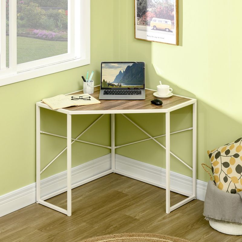 HOMCOM Corner Computer Desk with Steel Frame for Small Spaces, Writing Desk for Workstation, 3 of 7