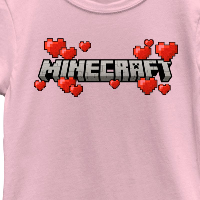 Girl's Minecraft Valentine's Day Hearts Logo T-Shirt, 2 of 5