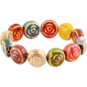 Boho Hippie Colorful Ceramic Beads Strand Stretch Bracelet, Bohemian Summer Beach - 1 of 4