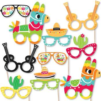 Big Dot of Happiness Pinata Party Glasses - Paper Card Stock Colorful Fiesta Photo Booth Props Kit - 10 Count