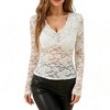 Women's Floral Lace Blouse Long Sleeve V-Neck, Elegant Fitted Top for Office, Date Night, Casual Wear - 2 of 4