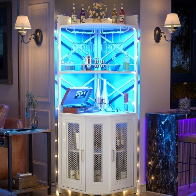 Aheaplus Corner Buffet Bar Cabinet with Top Hutch&Storage Shelves