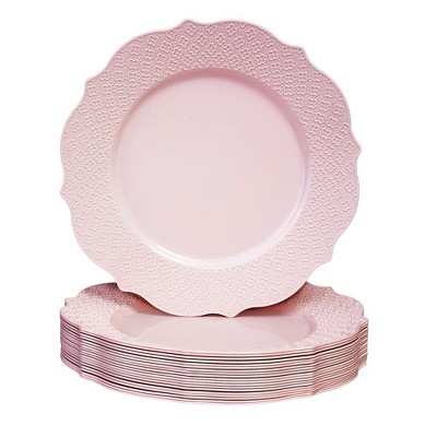 Silver Spoons Floral Embossed Plastic Plates for Party, Heavy Duty Disposable Dinner Set, (20 PC), Harmony Collection