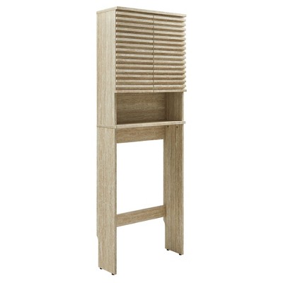 Modway Render Over-the-Toilet Cabinet – Faux Travertine Storage Cabinet with Open Shelves and Hidden Compartment