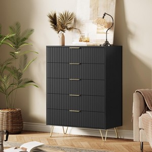 Coucheta 32" 5-Drawer Fluted Dresser - Modern Wood Chest with Metal Handles, Multi-Functional TV Stand & Organizer for Bedroom. - 1 of 4