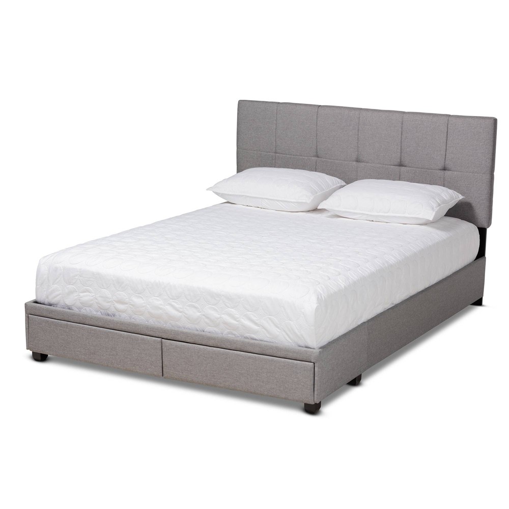 Photos - Bed Frame Queen Netti Fabric Upholstered 2 Drawer Platform Storage Bed Light Gray/Bl