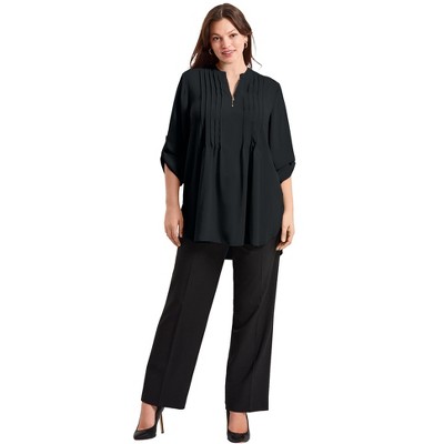 Avenue Women's Plus Size Roll Tab Zip Front Tunic