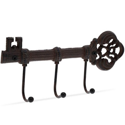 Juvale Cast Iron Key Holder with 3 Hooks for Wall, Decorative Wall Mount Hooks for Coat Hat Key, 9.5”x4.5”