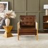 KINWELL Genuine Leather Accent Chair With Fabric Tape Wrapped Arms for Living Room Lounge - 2 of 4