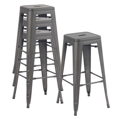 YOUNIKE Set of 4 Metal Bar Stools Backless Stackable Indoor-Outdoor Use Industrial Counter Height Bar Chairs