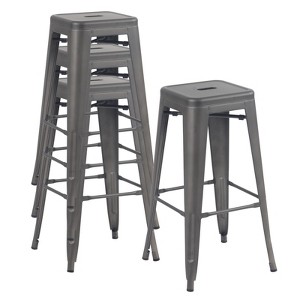 YOUNIKE Set of 4 Metal Bar Stools Backless Stackable Indoor-Outdoor Use Industrial Counter Height Bar Chairs - 1 of 4