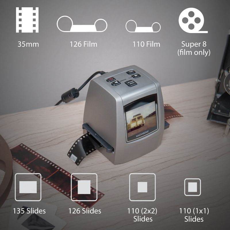 Magnasonic All-In-One High Resolution 24MP Film Scanner with 35mm Slide Film Holder, Converts Film Slides Negatives - Silver, 3 of 10