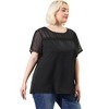 Agnes Orinda Women's Plus Size Contrast Panel Dots Lace Summer Short Sleeve Blouses - 4 of 4