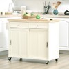 HOMCOM 43" Rolling Kitchen Island, Kitchen Storage Cart on Wheels with Sliding Doors, Cabinet, 2 Drawers, and Towel Rack, Cream White - 3 of 4