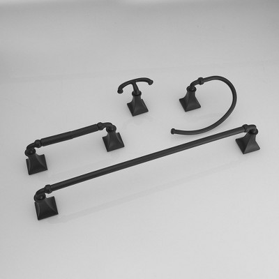 Matte Black 24-Inch Metal Bathroom Hardware Set with Towel Bar and Hook