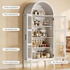 Garvee 60" Arched Pantry Cabinet with Glass Doors, Modern Kitchen Storage Cabinet with Open Shelf, White Cupboard for Dining Room, Living Room - 4 of 4