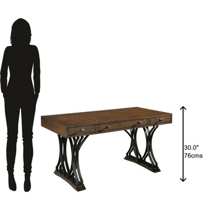 Transitional 56" Brown Acacia Home Office Desk with Drawers