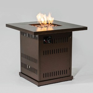 Resenkos 28" Propane Gas Fire Pit Table, 50000 BTU Square Steel Fire Pit for Outside Patio Deck Garden Courtyard-Brown - 1 of 4