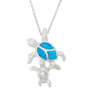 Opalata Sterling Silver, Blue Inlay Opal Swimming Turtle 18" Pendant Necklace - Blue - 1 of 2