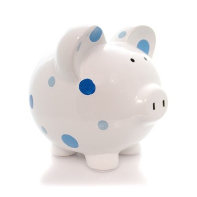 Bank 7.75" Blue Multi Dot Bank Polka Piggy Money Saving  -  Decorative Banks