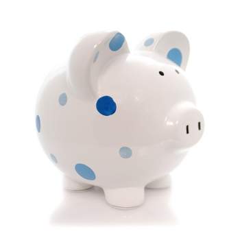 Child To Cherish 7.75 In Blue Multi Dot Bank Polka Piggy Money Saving Decorative Banks