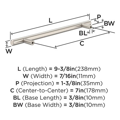 Sterling Nickel 7" Modern Bar Pull with Mounting Hardware