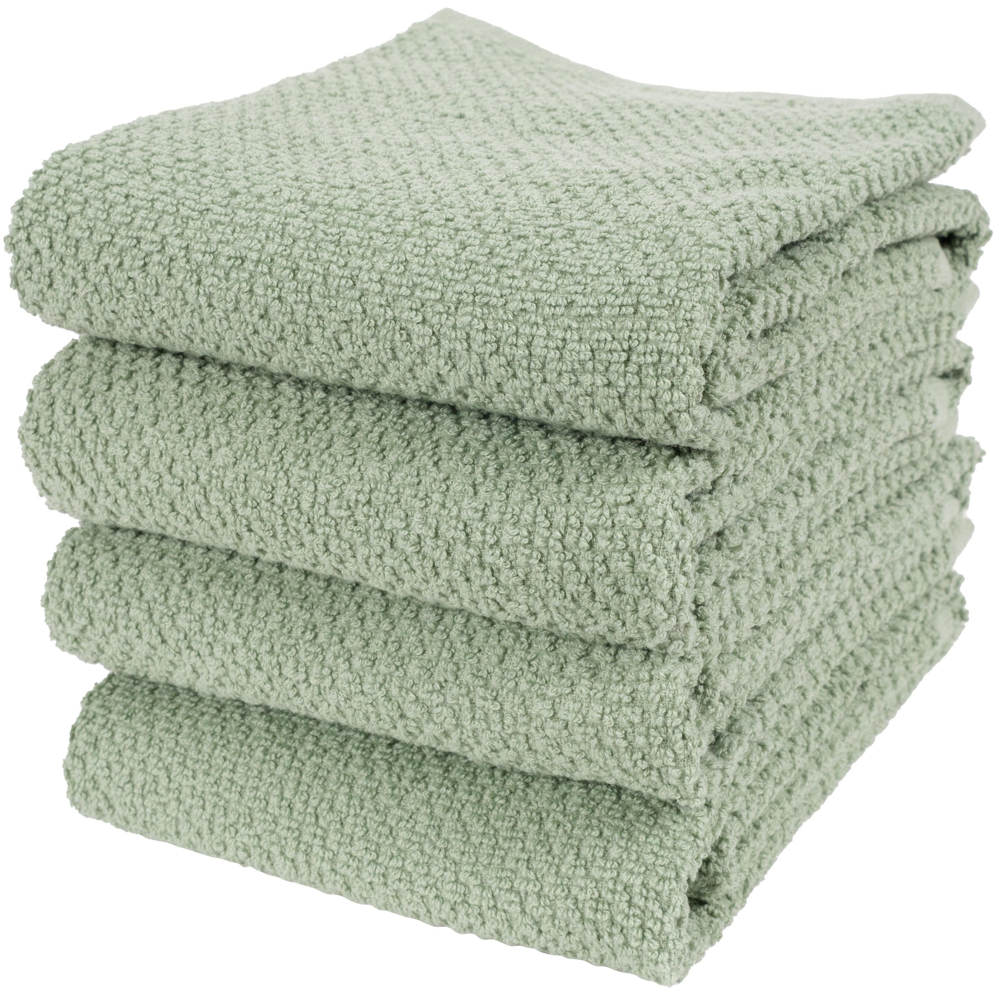 KAF Home Set of 4 Deluxe Popcorn Terry Kitchen Towels | 20 x 30 Inches | 100% Cotton Kitchen Dish Towels (French Green)