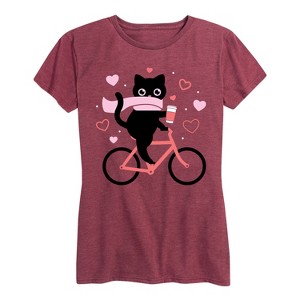 Women's - Instant Message - Cat on Bike Hearts Short Sleeve Graphic T-Shirt - 1 of 4