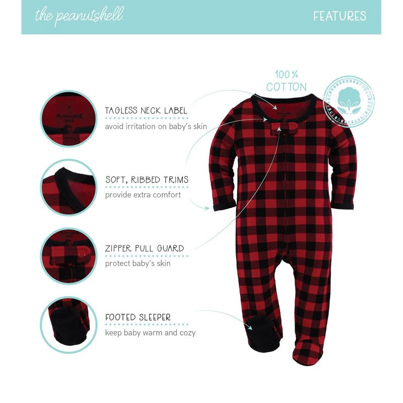 The Peanutshell Footed Baby Sleepers for Boys or Girls, Buffalo Plaid & Woodland, 3-Pack, Newborn to 12 Month Sizes, 3 of 8