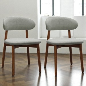 Set of 2 Flannelette Upholstered Dining Chairs with Walnut Solid Wood Legs, Mid-Century Armless Chairs for Kitchen or Living Room - 1 of 4