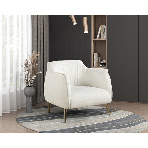 Boucle Upholstered Accent Chair with Elegant Look, Attached Cushions, High-Density Foam and Gold Finish Metal Legs - 1 of 4