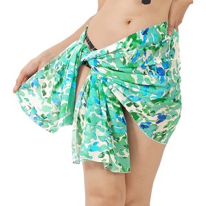 HAPPY BAY Women's Beachwear Pareos Vacation Summer Wraps Swimsuit Beach Swim Cover Ups Skirt Bikinis Sarong Bathing Suit Coverups One Size Blue Floral - 1 of 4