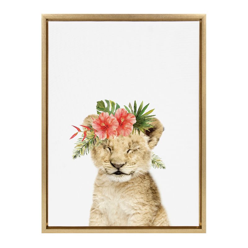 Kate & Laurel All Things Decor 18"x24" Sylvie Flower Crown Lion Cub Framed Wall Art by Amy Peterson Art Studio , 2 of 7