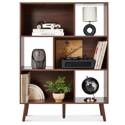 Best Choice Products  3-Tier Mid-Century Modern Wooden Bookcase w/ Removable Back Panels, Offset Pine Legs