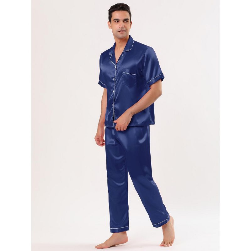 Lars Amadeus Men's Classic Satin Pajama Sets Short Sleeves Night Sleepwear, 3 of 6